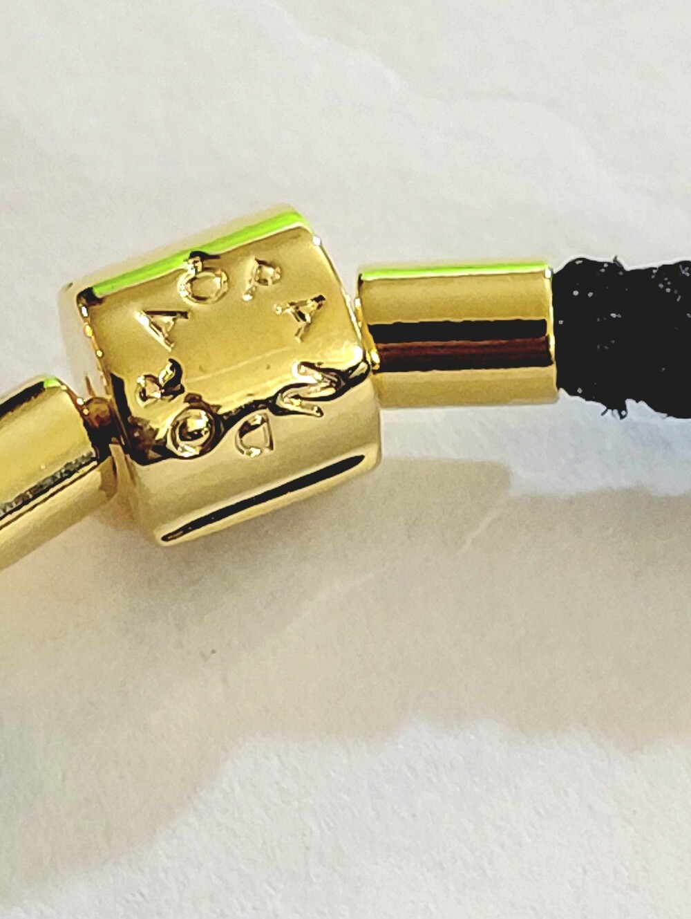 Authentic NEW Pandora Shimmering Black Cord Bracelet 14k gold plating - Picture 6 of 7